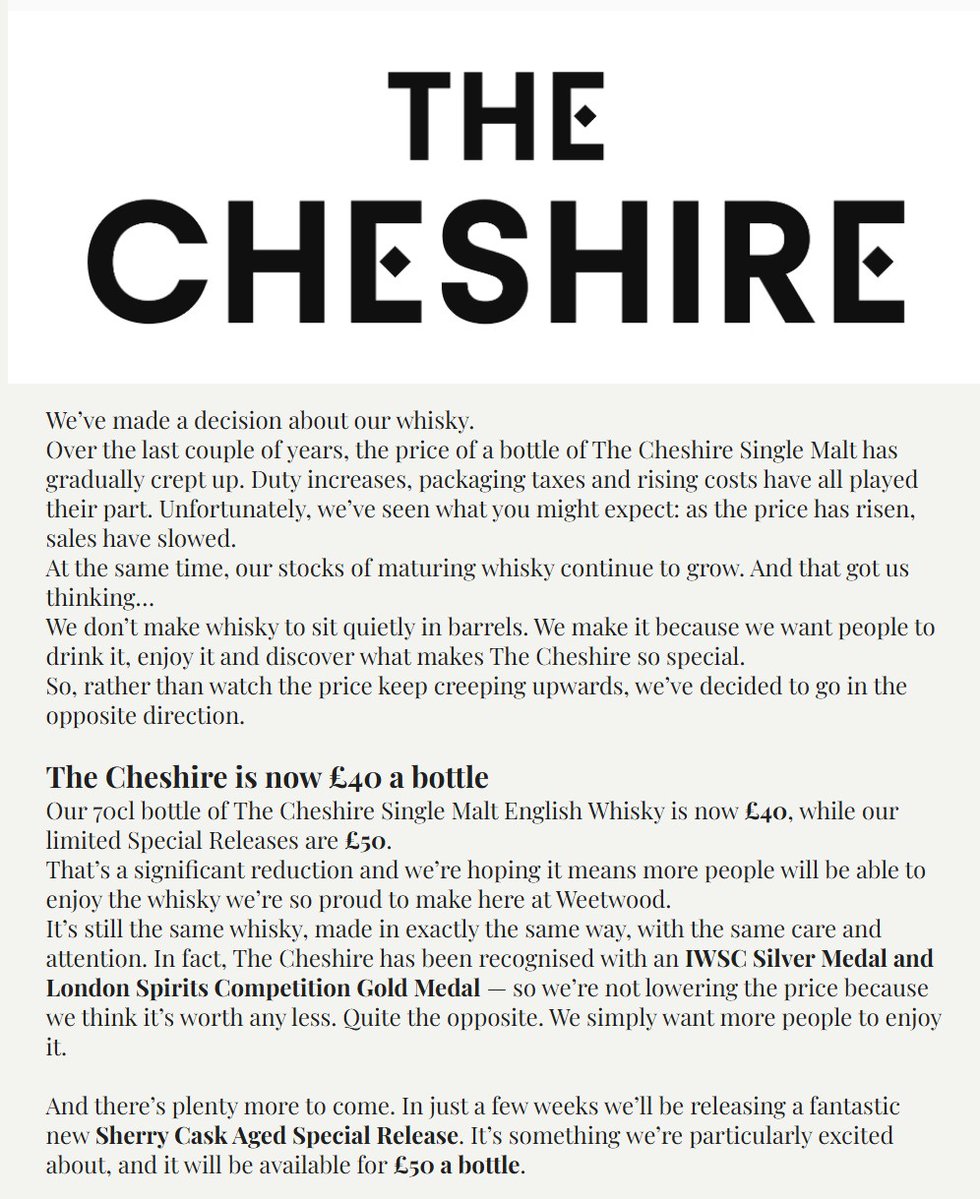 UnclePyjamas's tweet photo. Sign of the times, Cheshire Whisky dropping the price.
https://t.co/th4rfPFHwF https://t.co/P5xijeZhpQ