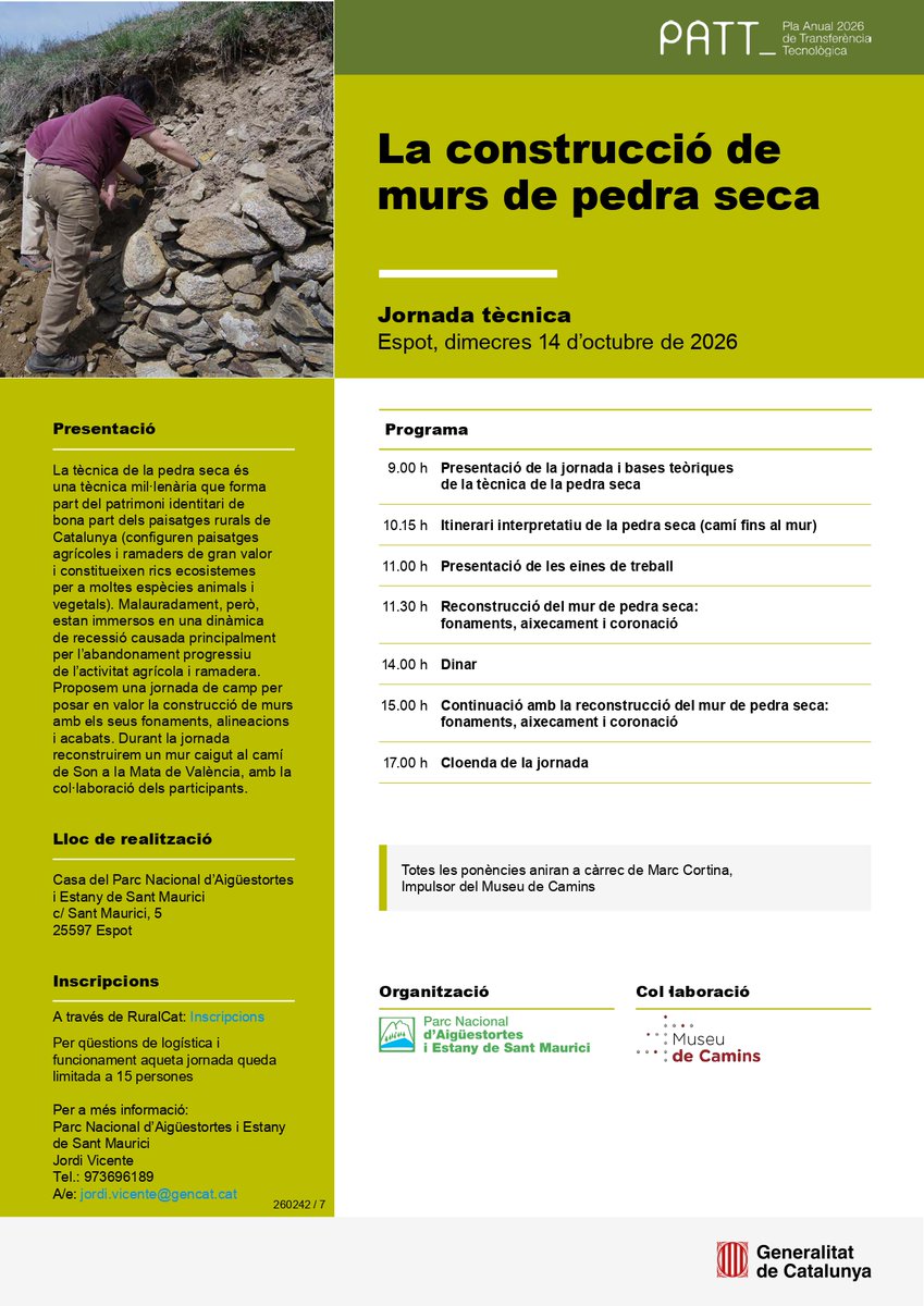 ruralcat's tweet photo. 📌Jornada tècnica: La construcció de murs de pedra seca

📍Espot
🗓️ 14 d'octubre
🕘9:00 h

https://t.co/25tYymXuQS

@pnaiguestortes @MuseudeCamins https://t.co/LFWIO0ac5b