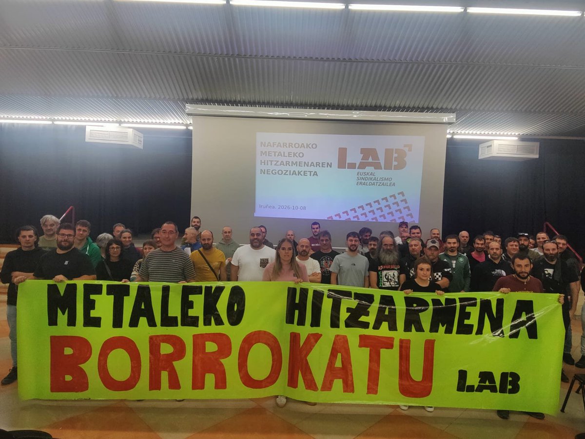 LAB_INDUSTRIA's tweet photo. ⚠️⚠️⚠️
Gaur Nafarroako metalgintzako batzarra burutu dugu 2027an negoziatuko den hitzarmena prestatzeko, bada garaia benetazko aurrera pausoak jasotzen dituen hitzarmena lortzeko.✊

Nafarroako metalean lan eskubide gehiago irabaztera goaz!💥✊ https://t.co/6woyYgIcpQ