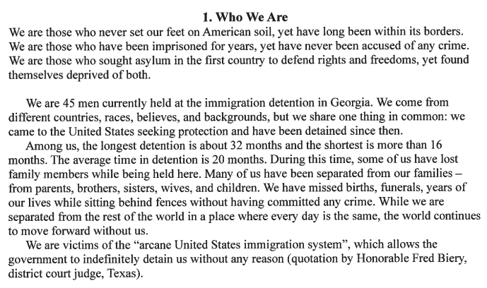 EricLeeAtty's tweet photo. Statement from the hunger strikers at the ICE internment camp in Folkston, Georgia! https://t.co/Sd4y51PKNV
