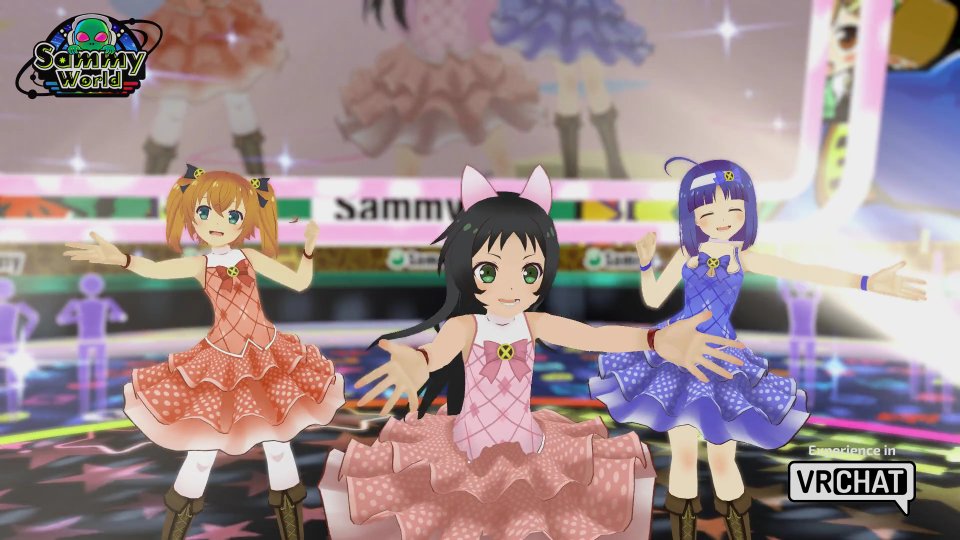 TA_Official's tweet photo. 🌟先週からオープンしているメタバース「VRChat」の『サミーワールド』がツインエンジェル仕様♪（PCのみ）

👽️サミーワールド🌍️ではなんと！

3D遥さん＆葵ちゃん🆕＆クルミちゃん🆕による
♪いただき♪トリオDE絶対☆エンジェル！！
のライブが見られちゃいます！

🌟SteamのVRChatアプリのDLが必要です（無料）

始めるのはちょっと難しいんですが、初お披露目なので是非ワールド入っていただけると嬉しいです🙏

https://t.co/Q0euXerWjc

#ツインエンジェル