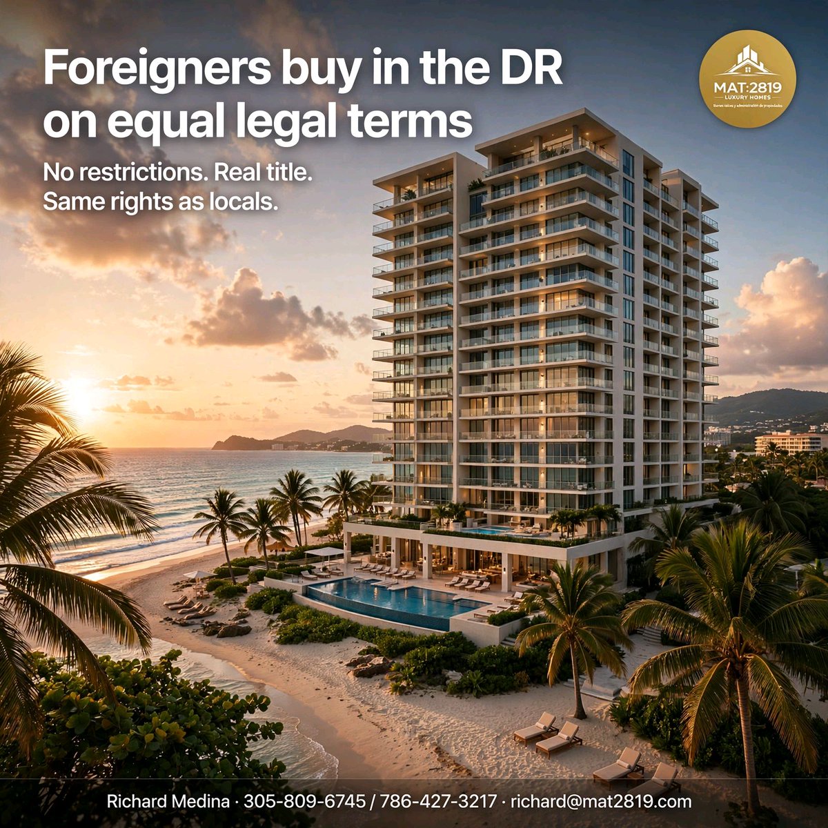 YourRENeedsFL's tweet photo. In the DR, foreigners buy property on the exact same legal terms as locals. 🏡 No ownership restrictions, full registered title — and you can close the whole deal remotely. Less friction means faster deals. DM me to see what's available. #InvestInDR #DRRealEstate #BuyingInDR https://t.co/bT7EweBTfv