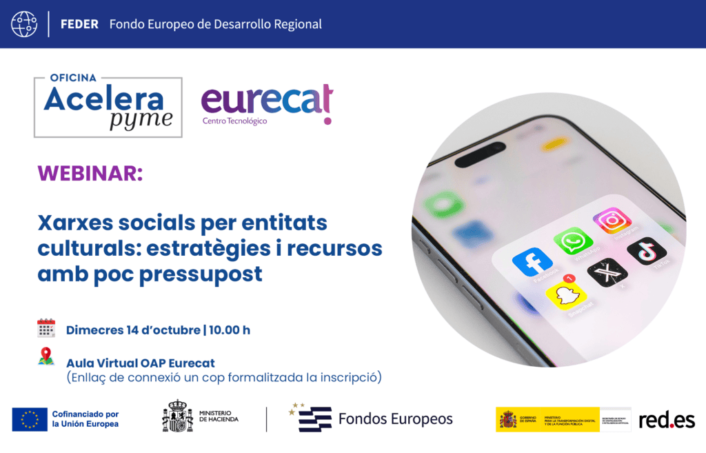 codinacia's tweet photo. El proper 14 d'octubre, des d'@elgiroscopi, el nostre departament d'estratègia digital, impartirà el webinar gratuït i en línia «Xarxes socials per a entitats culturals: estratègies i recursos amb poc pressupost», organitzat per Eurecat. 👇 https://t.co/oOC4ndC51P