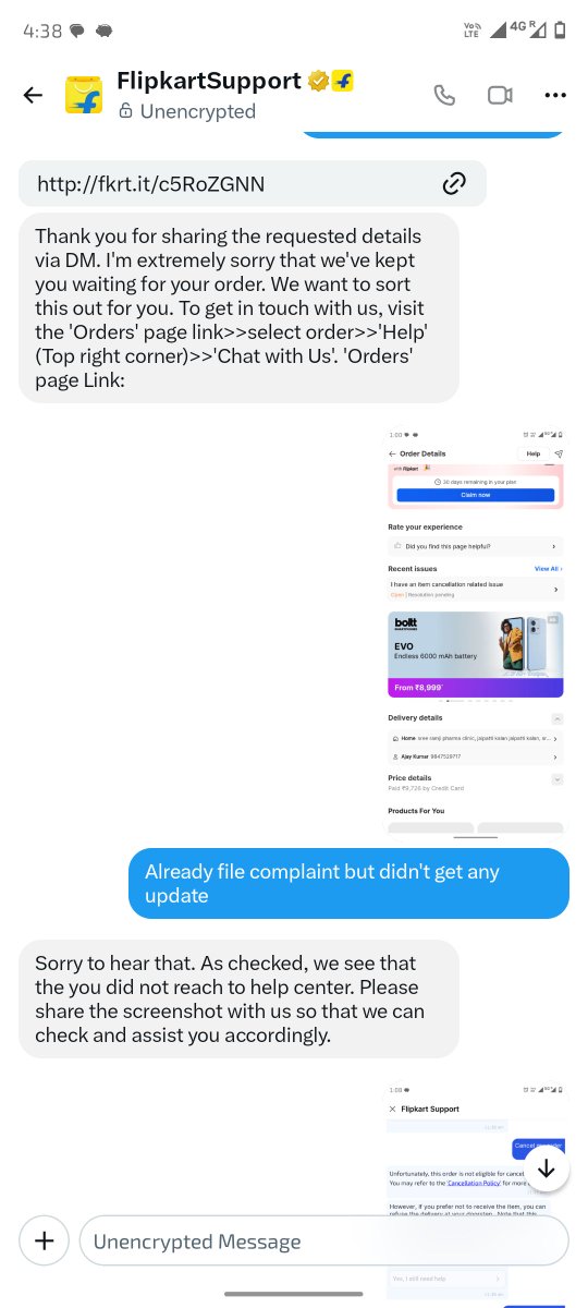 CbeRitesh's tweet photo. @flipkartsupport Just same reply again and again rather than this you should cancel my order https://t.co/M0xnAwDEin