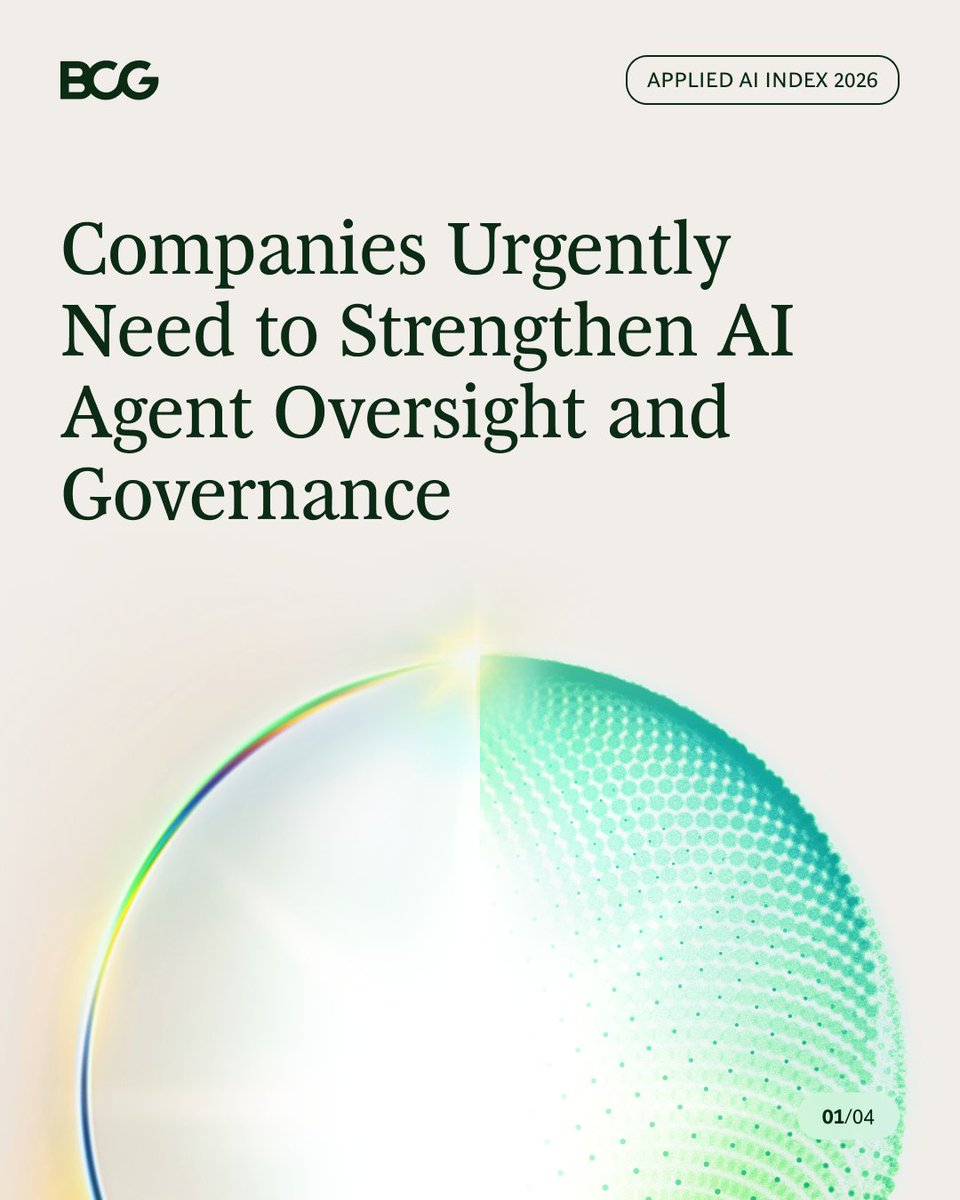 BCG's tweet photo. BCG’s 2026 Applied AI Index has found that 42% of companies expect their agents to act autonomously by 2030. However, just 5% of companies have the relevant agent controls in place. 

Recent events have shown that scaling agentic AI workflows bears a risk. 

Discover more about the six essential controls that are needed. https://t.co/KhhPl7O6HI