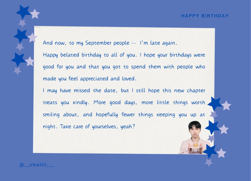 __choiiii___'s tweet photo. Sorry for late my September people, I cannot post one by one because I am afraid the elomsk kidnapped my account. Happy belated you all!

@jksaays @minhakirn @annyuijin @YUJlNNIE @laviennjoy @joyiliet @imyourp_joy @Joymoire @sunghhobnd @parkeunbining @marktvan__ https://t.co/vx0yO0pw6H