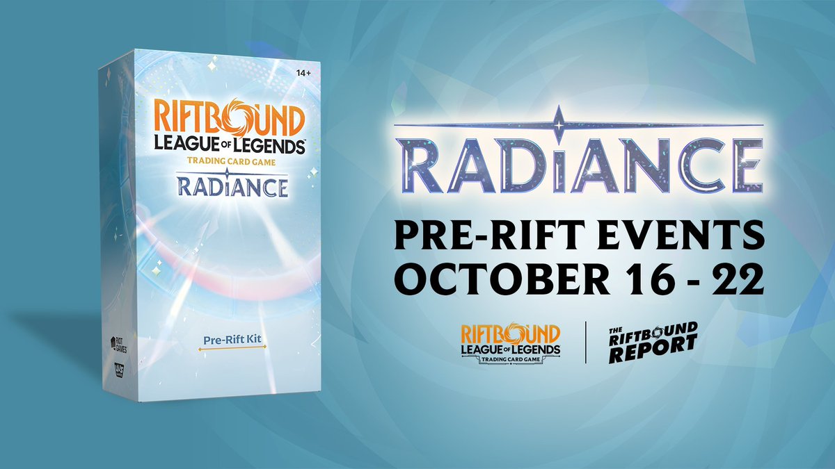 RiftboundReport's tweet photo. Riftbound Radiance Pre-Rift Events are only 1 week away!

Here is your Radiance Pre-Rift bag checklist:
☐ Deckbox
☐ Sleeves
☐ Toploaders (for Overnumber & Signature cards)
☐ Dice
☐ Playmat
☐ Bird, Gold, Mech, & Recruit tokens

Who's ready to open packs? ✨

#RBRadiance
