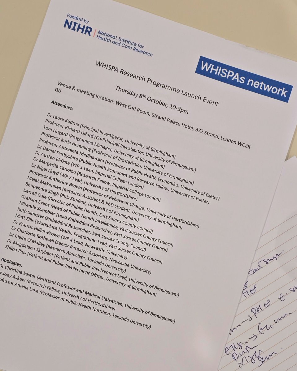 austenelosta's tweet photo. Excited to celebrate the launch of the @NIHRresearch funded national workplace health &amp; wellbeing initiatives that are free at the point of use (WHISPAs) programme.
£3.7m, 21 strong + 5 years &amp; implementation science focus. 
👉 https://t.co/lPqSRVQlmH https://t.co/Jo0BSgE8kk