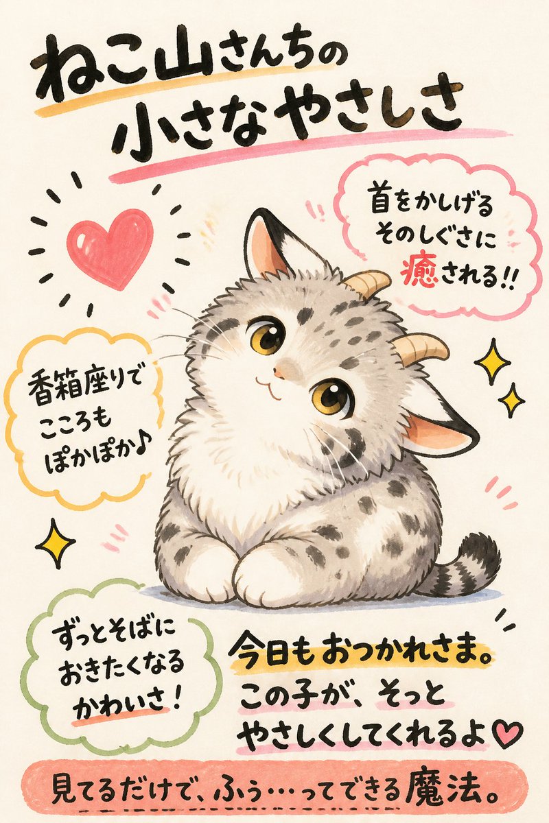 bsIJYVzQ52tdVAS's tweet photo. だいたい毎日ヤギまぬる

肉球つくりなPOP！

ねこ山さんが何かは分からないけれど
皆さん、今日もお疲れさまです
灰ヤギまぬるのぽかぽか癒しPOP

#猫好きさんと繋がりたい #aiart https://t.co/Si1Qd0f16Q