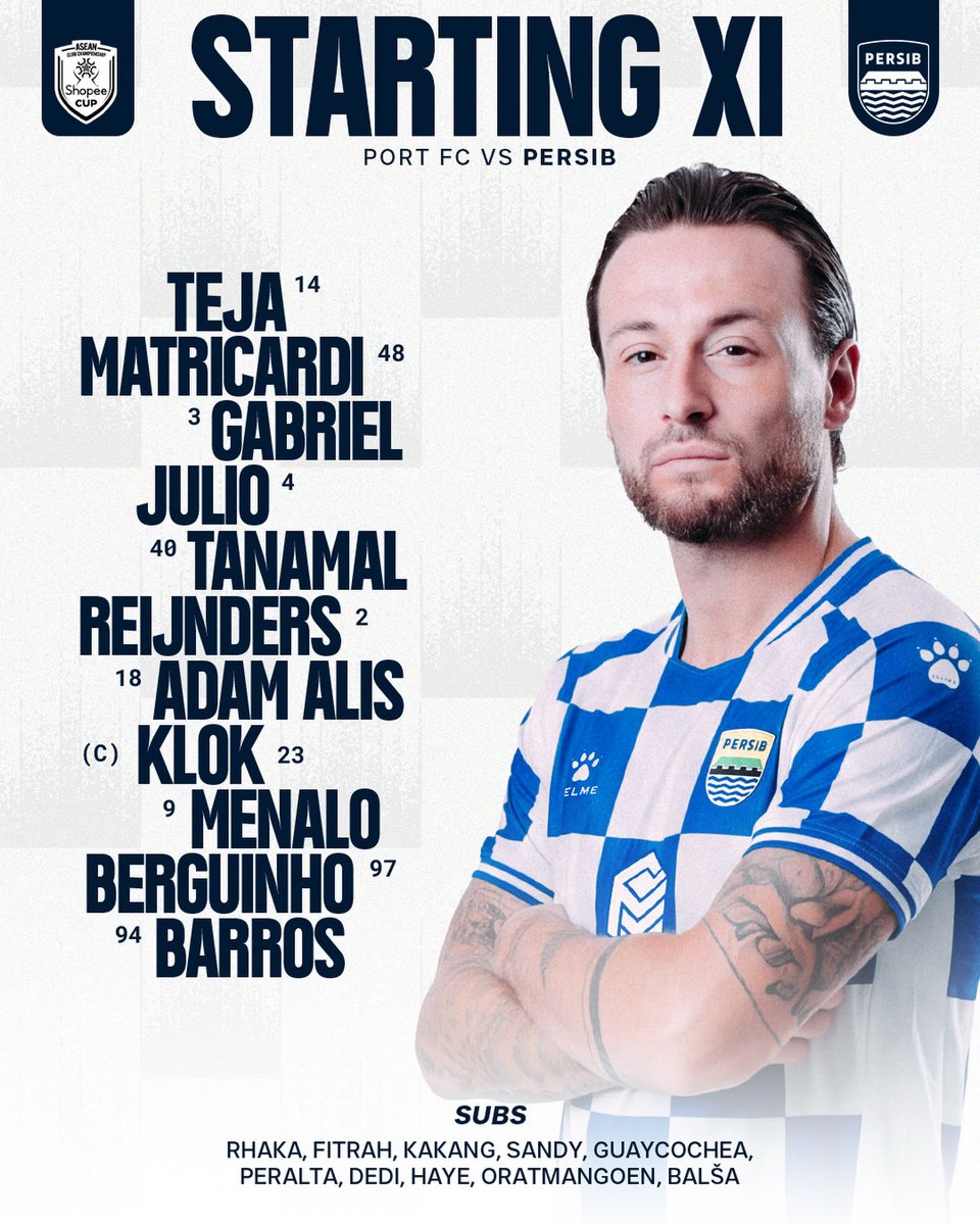 panditfootball's tweet photo. Starting XI: Port FC vs Persib! 📋🔥

Momen spesial buat Ikhwan Tanamal! Ini jadi panggung internasional pertamanya sebagai pemain inti (starter). Sebelumnya, saat bersua FC Seoul, ia sempat mencicipi atmosfer pertandingan dari bangku cadangan menggantikan Julio Cesar.

Sedangkan Thom Haye dan Ragnar Oeratmangon ada di bangku cadangan.