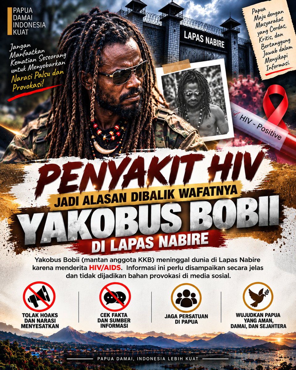 Judikamurat's tweet photo. HIV AIDS JADI PENYEBAB WAFATNYA ANGGOTA KKB PAPUA YAKOBUS BOBII

#yakobusbobii #papua #papuadamai #papuaindonesia Wapres jam 12 malem #destinyclinicxPerthSanta PERTHSANTA BEAUTY BLOOM #BOYNEXTDOOR18thWin #JakartaRunningFestival https://t.co/GRFyU2Dewm