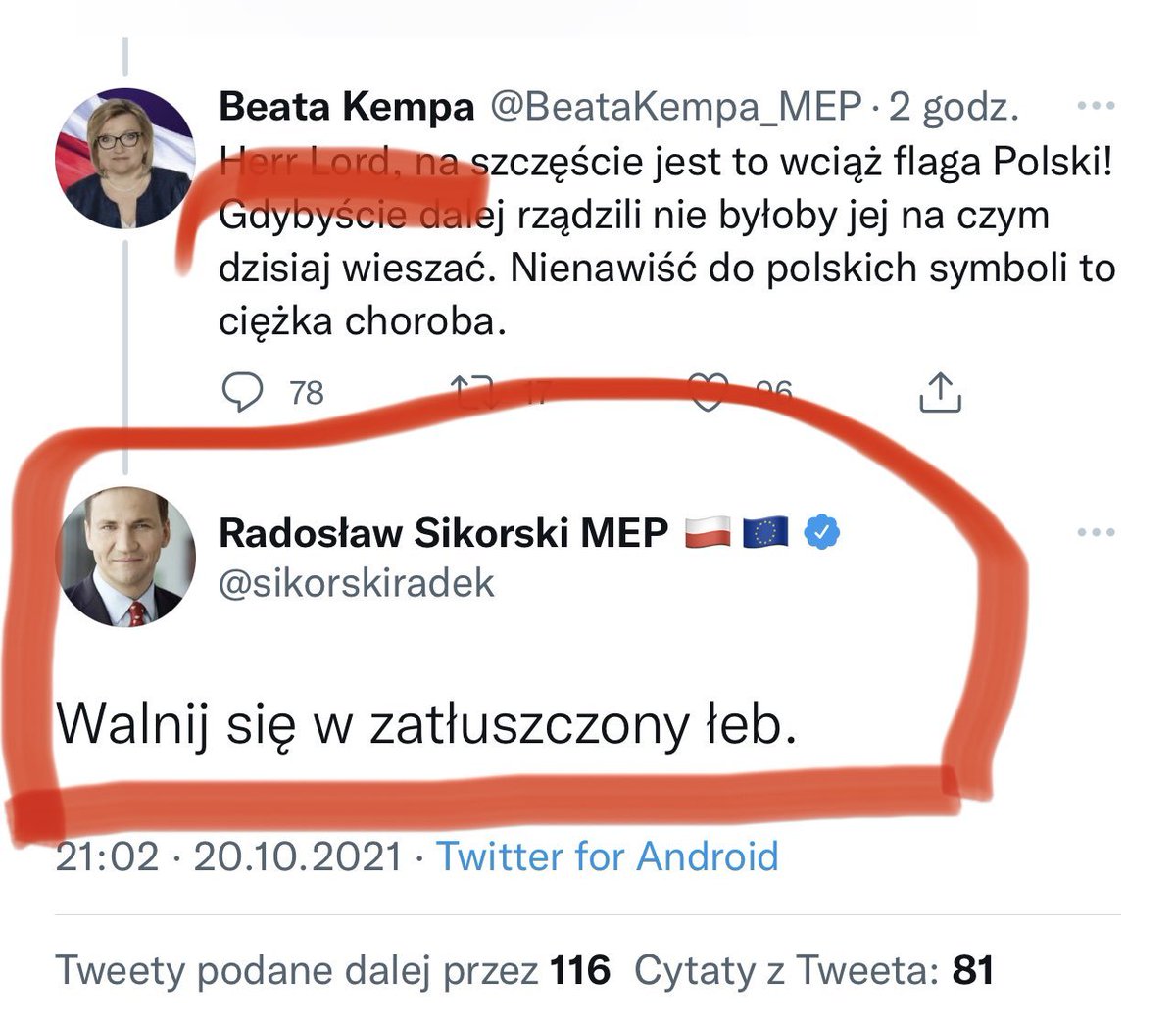 czardam's tweet photo. Z "kręgu ludzi, z którymi nie rozmawiamy" powinno eliminować nie tylko nazywanie kobiet kurtyzanami, ale również wyzywanie Prezydenta od ćpunów i alfonsów, a także pisanie do posłanek jak nasz największy angielski lord - Sikorski Radek https://t.co/BOhHOffOqc