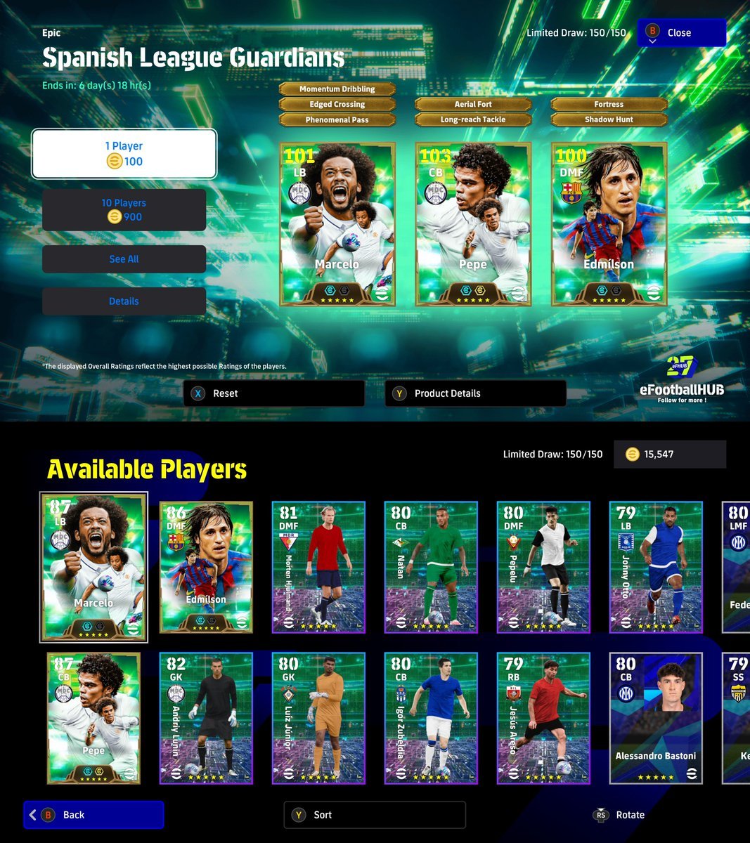 _1CH1G0AT's tweet photo. This pack isn't that great.
Pepe looks solid, but Marcelo can't defend and Edmilson is just average. 
I'd suggest waiting for the Monday pack instead of spending big on this one.

#eFootball #イーフト https://t.co/GDsUHEdpa5