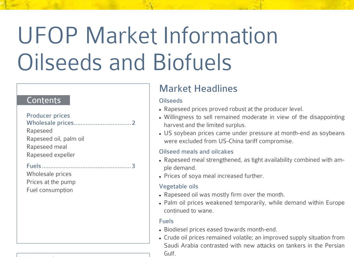 ufop_de's tweet photo. #UFOP Market Information October 2026: 
#Oilseeds: +++#Rapeseed prices proved robust at the producer level.+++Willingness to sell remained moderate in view of the disappointing #harvest and the limited surplus.+++
#Oilseed meals and #oilcakes: +++#Rapeseedmeal strengthened, as tight availability combined with ample demand.+++Prices of #soyameal increased further.+++
#Vegetableoils: +++#Rapeseedoil was mostly firm over the month.+++
#Fuels: +++#Biodiesel prices eased towards month-end.+++#Crudeoil prices remained volatile; an improved supply situation from Saudi Arabia contrasted with new attacks on tankers in the Persian Gulf.+++
https://t.co/drGBKp2xth