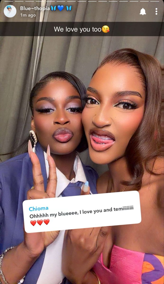 Annette_klenam's tweet photo. Bluethopia and Temi via Snapchat 😍 #Bbnaija https://t.co/VXT9zbjdu5