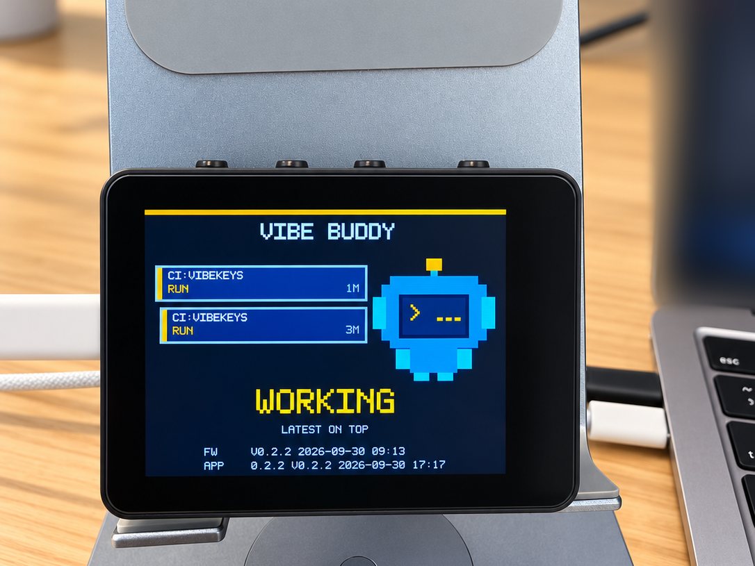 secondstateinc's tweet photo. 🚦 Still running? Stuck? Waiting on me?
A status light answers with one color. VibeBuddy answers with the task, the reason, and a spoken line — and one button press brings that agent to your screen.
A color says something changed. Context says what.
https://t.co/NFW4MChXaf https://t.co/2BuxarJHLv