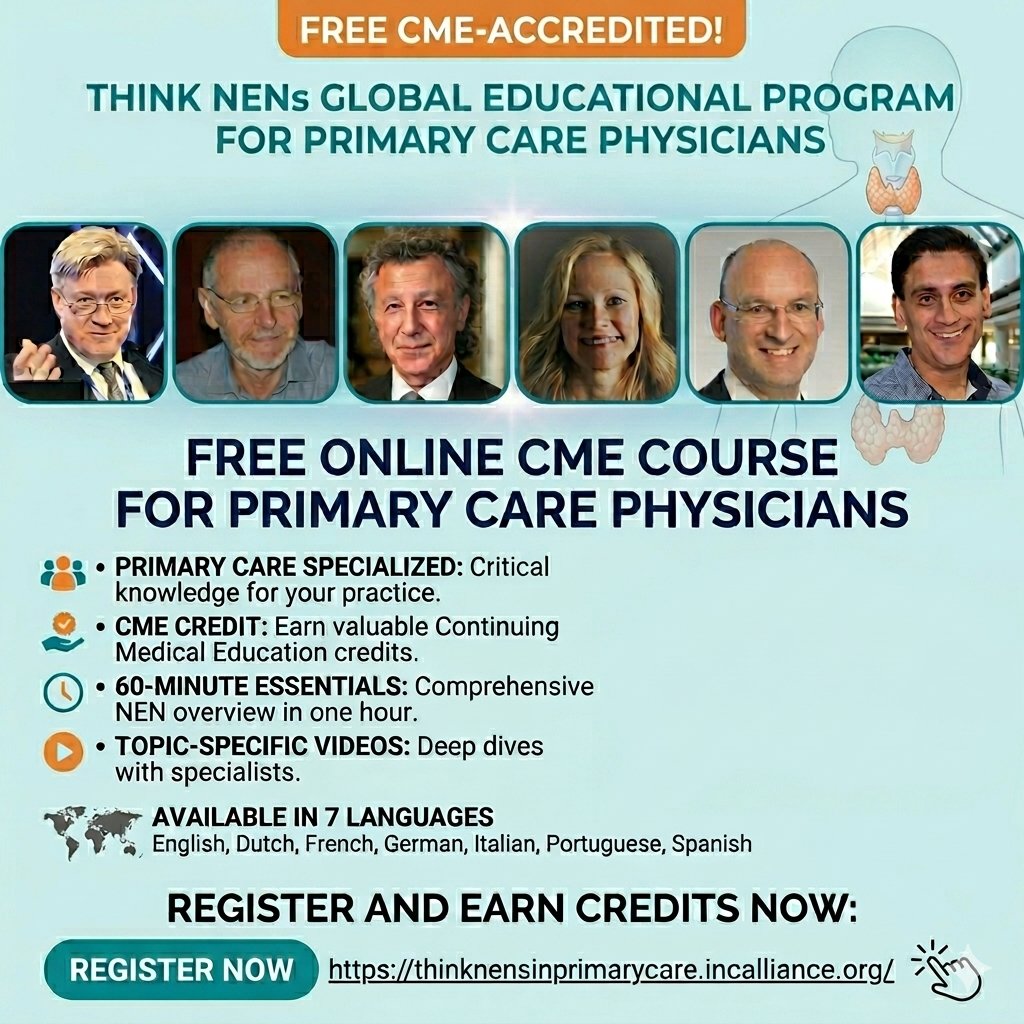 netcancerday's tweet photo. Neuroendocrine cancer can be easily detected through greater awareness of the disease.
📢Calling all GPs: boost your knowledge quickly with #ThinkNENs.
 ✔ Free CME
 ✔ Only 60 minutes
 ✔ 7 languages
✅Register now: https://t.co/X0mfICDWmx
#LetsTalkAboutNETs https://t.co/NlnQCGlv91