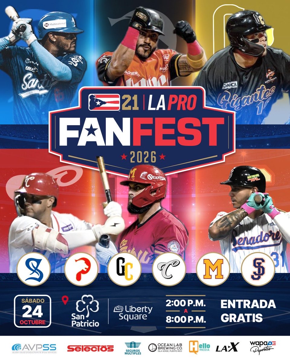 LBPRC's tweet photo. Ven a compartir con peloteros de nuestros seis equipos, disfruta de firmas de autógrafos, actividades, música, sorpresas, ¡y mucho más!

📅 24 OCT | 📍 Liberty Square, San Patricio
🕑 2:00 p.m. – 8:00 p.m.
¡ENTRADA GRATIS!

⚾ ¡La temporada comienza aquí! https://t.co/3YixJmYxdl