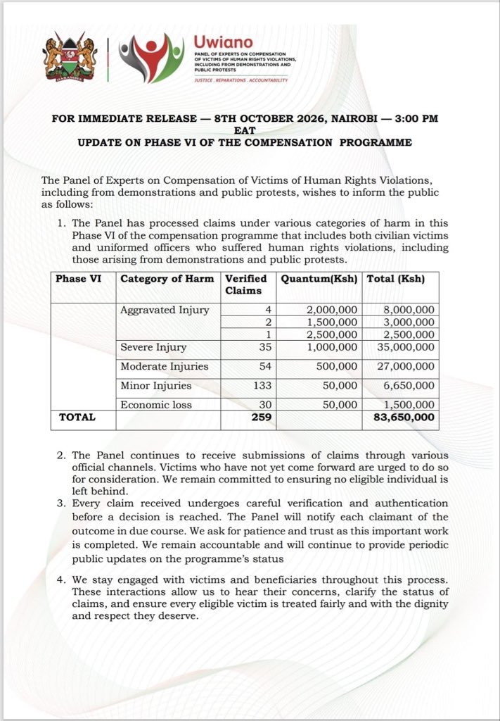 makaumutua's tweet photo. For Immediate Release — Update from the Panel on Compensation @compensationke https://t.co/zm5hvR66lL