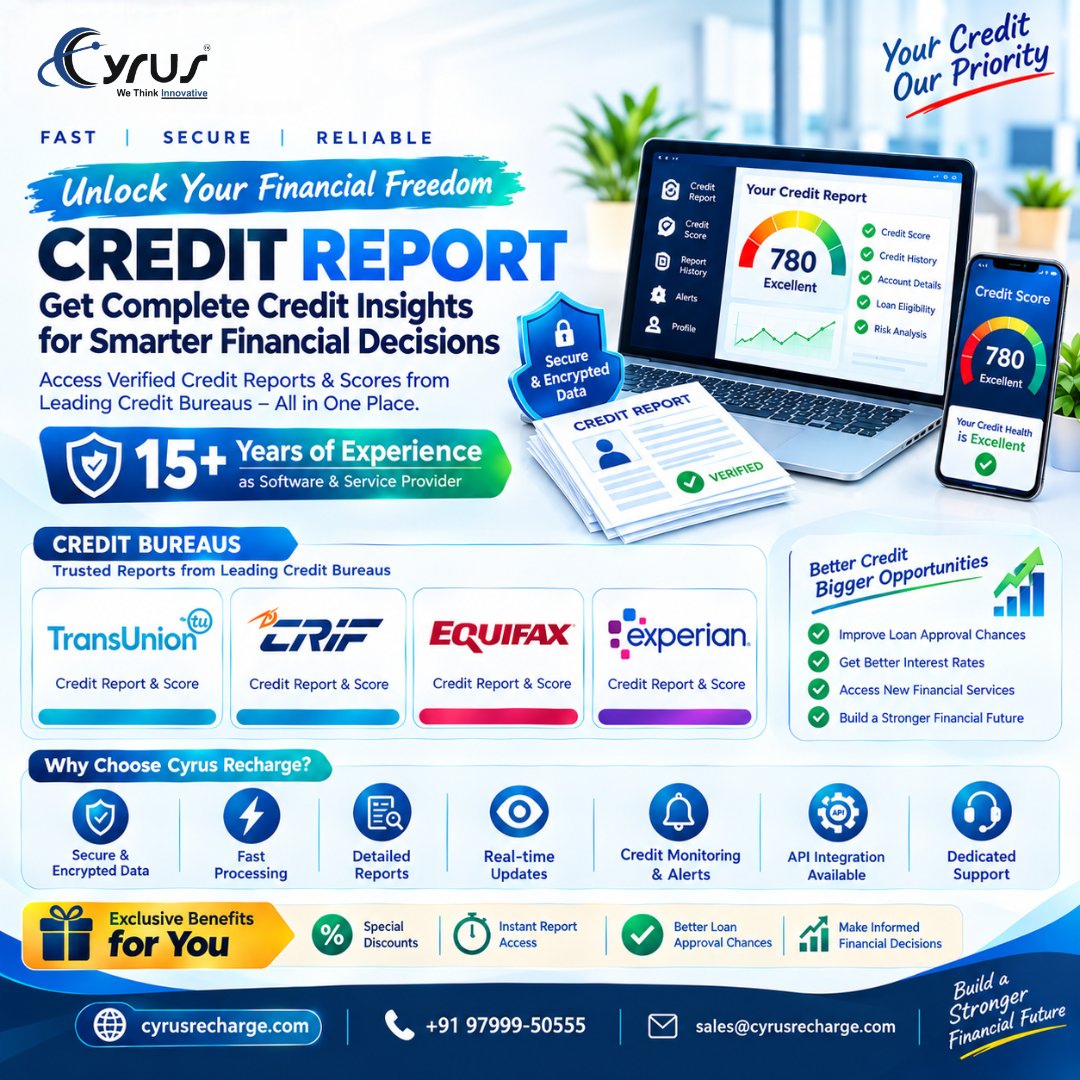 cymlmsoftware's tweet photo. Credit Report API || Cyrus Recharge Solutions

We offer the quick &amp; developer-friendly Credit Report API at an affordable budget. 

Visit: https://t.co/rnnfBvX999

Keywords:
CIBIL Report API
Cyrus Recharge Solutions https://t.co/3PzXGhxhHe
