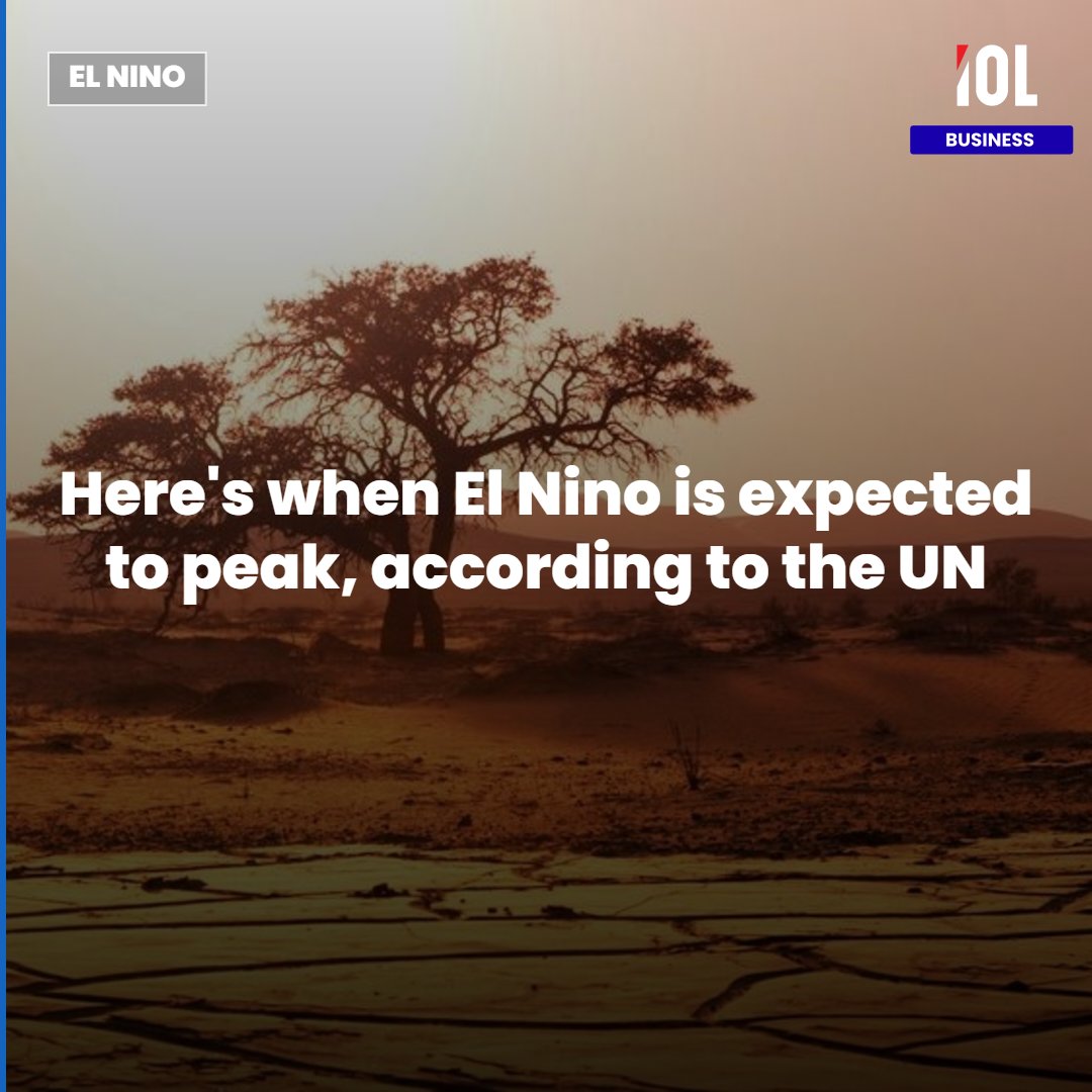 IOL's tweet photo. El Nino will intensify even more before peaking in December, the United Nations said Thursday, warning it could be among the strongest witnessed since at least 1950.
Read on https://t.co/yLJZRitlSd
#news #ElNiño #ClimateWatch #WeatherAlert #UNForecast https://t.co/eQ1lRnLjsK