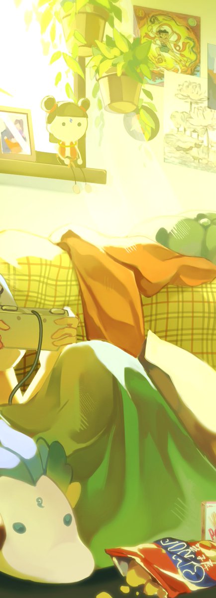 nq_wynnn's tweet photo. Last days of summer with you ☘️☀️

Piece I made for the Oubing zine! I wanted to capture that nostalgic feeling of playing viddy games in your childhood bedroom...I can imagine lady yin calling at them to come down for lunch in the background shjsjs

#nezha #藕饼 https://t.co/Y1Z08IynSY
