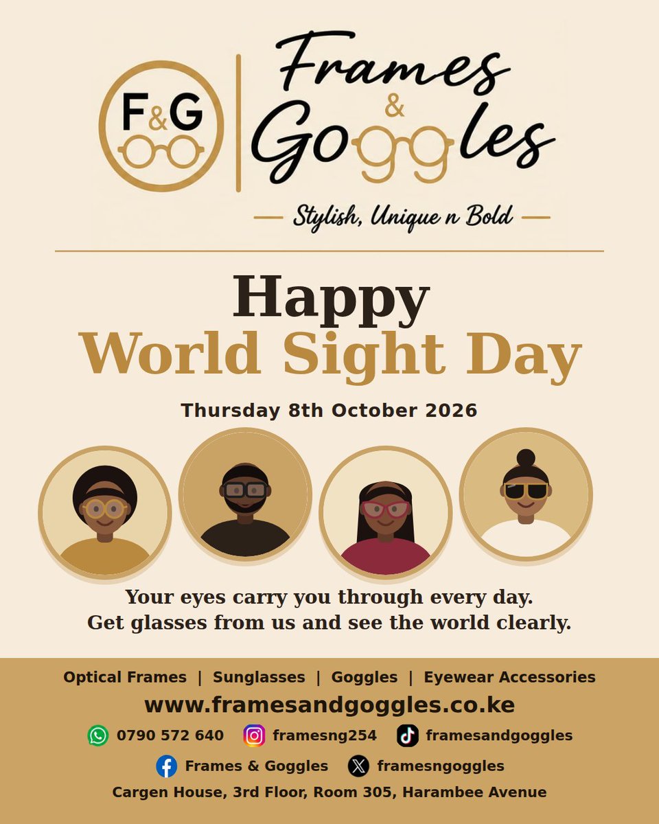 framesngoggles's tweet photo. Happy World Sight Day!
Today, we celebrate the gift of clear vision & remind everyone to take good care of their eyes.
At Frames & Goggles, we’re proud to be part of your vision journey.
#FramesandGoggles #WorldSightDay #EyewearKenya #OpticalFramesKenya #fyp
#bondo #aoko https://t.co/woJVIqXPnM
