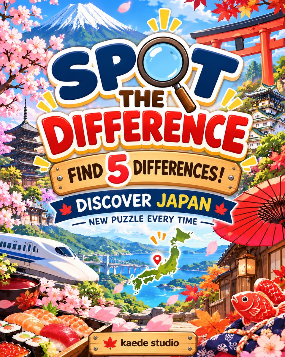 kaede_studio26's tweet photo. Can you find all 5 differences? 🔎
Something has changed… 👀
Where in Japan is this? 🤔
#Japan #SpotTheDifference #Kaede_Studio https://t.co/PhBo4SvJGj