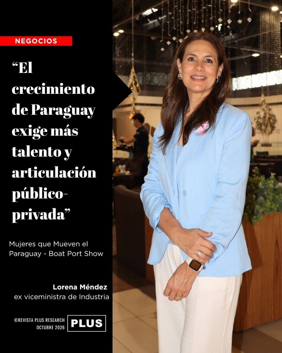 RevistaPLUSPY's tweet photo. 🗣️La ex viceministra de Industria y actual vicepresidenta de asuntos gremiales de la Unión Industrial Paraguaya Lorena Méndez señaló que el crecimiento de la infraestructura, la logística y el comercio exterior en Paraguay debe estar acompañado por una mayor especialización del talento humano y una articulación más estrecha entre el sector público y privado.

📌Leé la nota completa acá 
https://t.co/YfIGGSDmTf