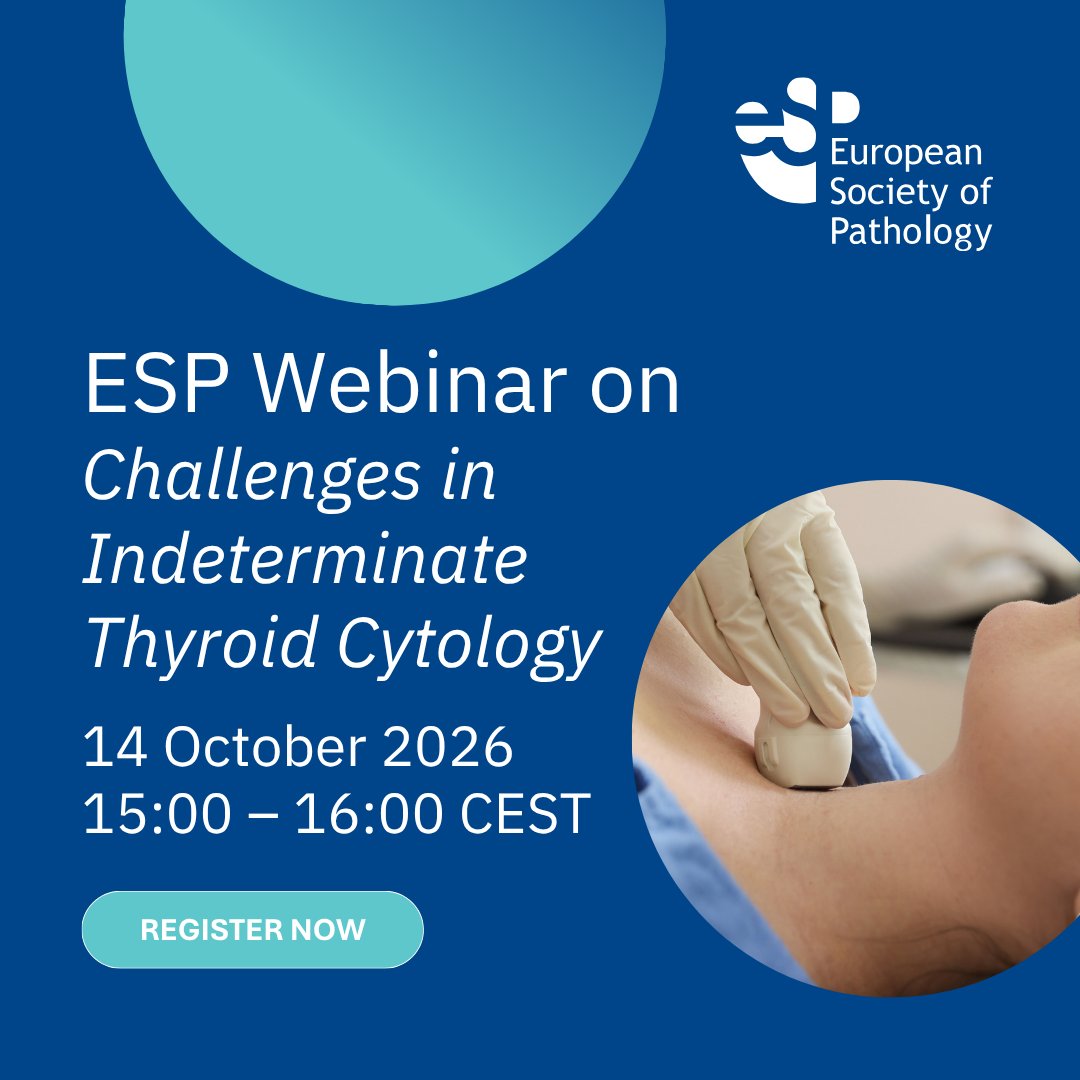ESP_Pathology's tweet photo. ✍️Mark your agendas for the next ESP #webinar!

"Challenges in indeterminate Thyroid Cytology"!

📅14 October at 15:00-16:00 CEST!

Free registration at: https://t.co/HwE8GQdd8x

#pathology #Cytopath #education
#PathX #PathTwitter https://t.co/fEbMQTBXC9