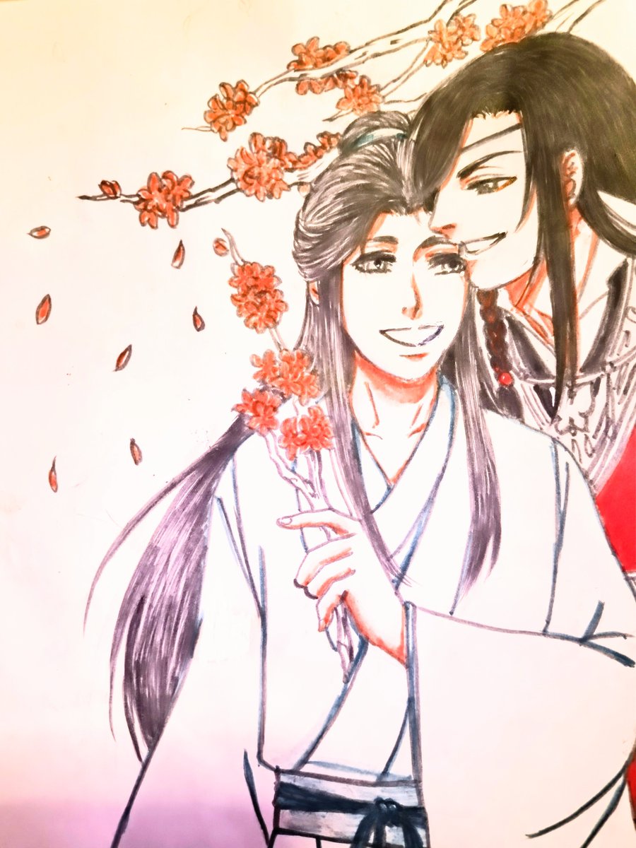 Rubyrose6743's tweet photo. #筆ペン画  #サインペン着色 
 #天官賜福  #tgcf  #花怜 
筆ペンのままが良かったかな？色塗ったらちょいイメージ変わってしもた。 https://t.co/LBgAsXjVzK