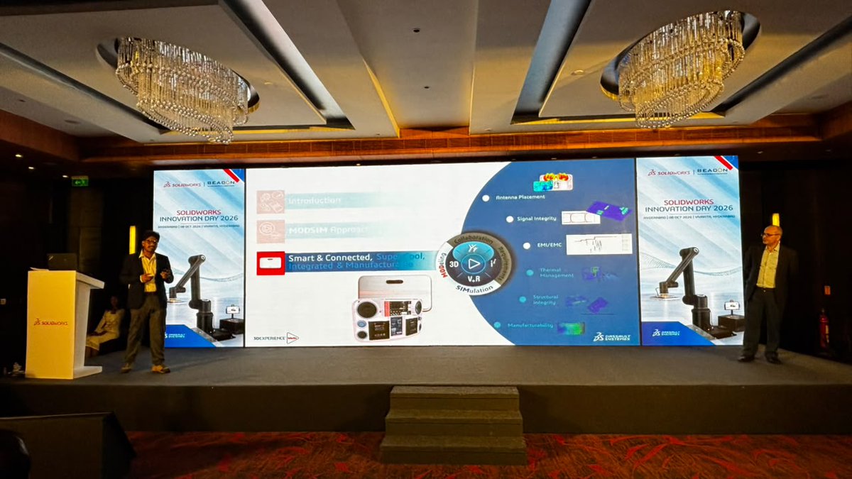 BEACONIndia_3D's tweet photo. MODSIM: Design Meets Simulation
Dr. Balarami Reddy shares how MODSIM connects modelling and simulation to enable earlier validation and smarter engineering decisions.
@SOLIDWORKS @DassaultSystemes
#SOLIDWORKS #MODSIM #3DEXPERIENCEWorks #SWID2026 #Simulation #Engineering #BEACON https://t.co/1rDo56dheA