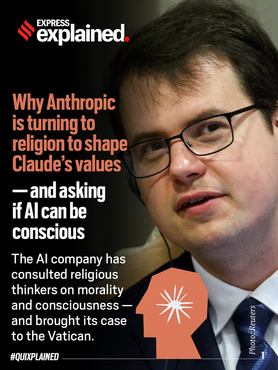 IndianExpress's tweet photo. #ExpressExplained | Why is Anthropic turning to religion to shape Claude’s values? From discussions on AI consciousness and moral status to questions over whose values should guide artificial intelligence, the company is seeking answers from religious thinkers and philosophers.
🔗 https://t.co/wd5IKunNQh
Written by: Anagha Jayakumar