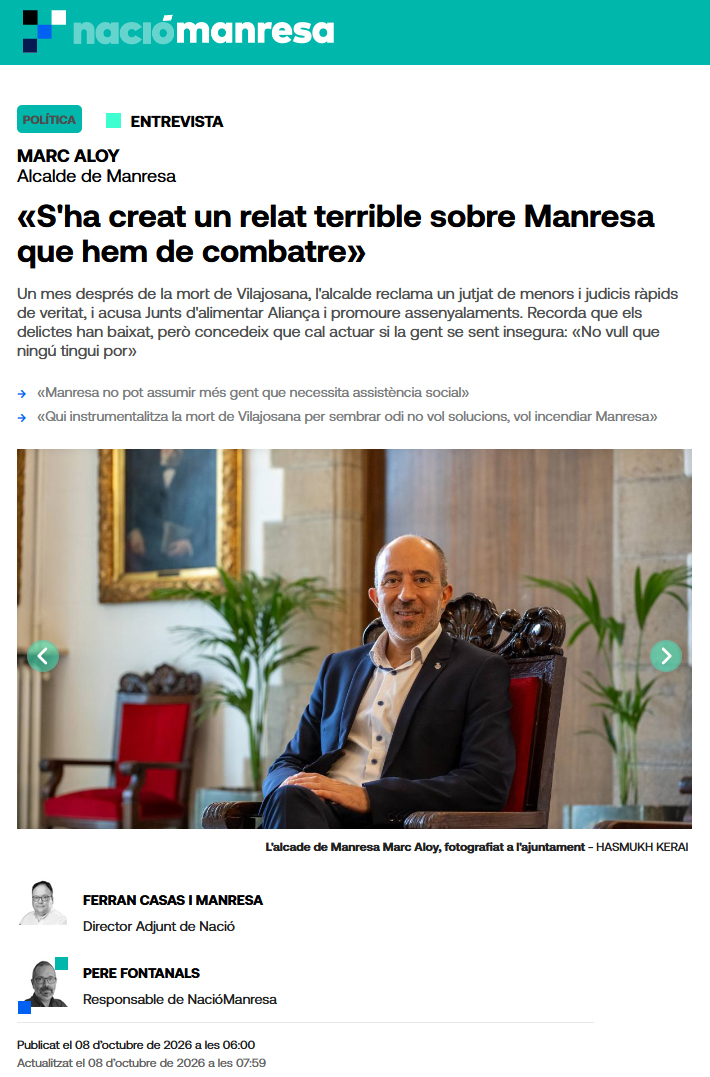 dempeusXindepe's tweet photo. Funcionament de la política a Catalunya:

Aquesta setmana @OctuvreCAT publica un vídeo contundent sobre @ajmanresa i l'alcalde @marc_aloy.

Avui casualment @naciodigital fa un publireportatge  sobre les meravelles de Manresa.

Fem net! Independència!
👉 https://t.co/q4bkItxYWu https://t.co/Ma6uAxEbCy