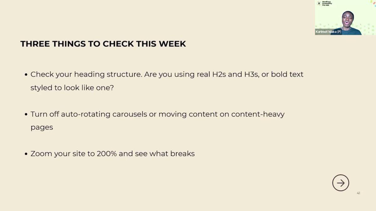 wpbakery's tweet photo. We're loving this simple and instantly actionable checklist by @karimot_bimpe 

#WPA11yDay #WPAD2026 https://t.co/ukQ3wv7csn