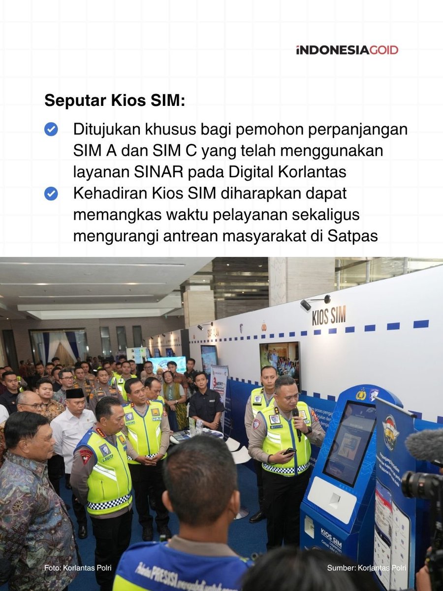indonesiago_id's tweet photo. Korlantas Polri menghadirkan Kios SIM yang memungkinkan masyarakat mencetak mandiri SIM A dan C untuk layanan perpanjangan via aplikasi.
#KiosSIM https://t.co/6OnCcHbZxr