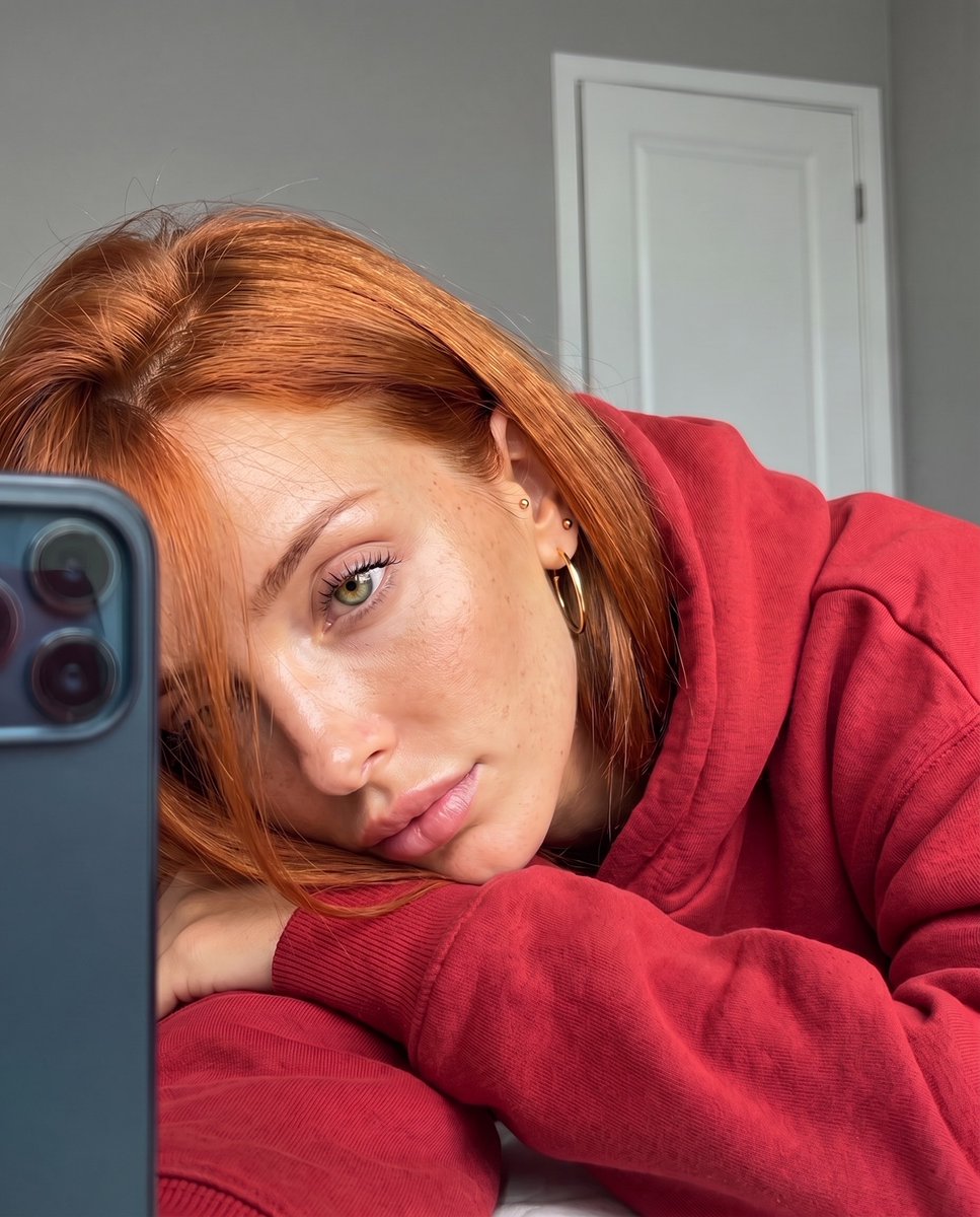 ImGloriaPhoenix's tweet photo. No big plans today. ❤️
#lazyday #cozyathome #redhead #bob #selfie #chill #aigenerated https://t.co/3bO7d0Lvme