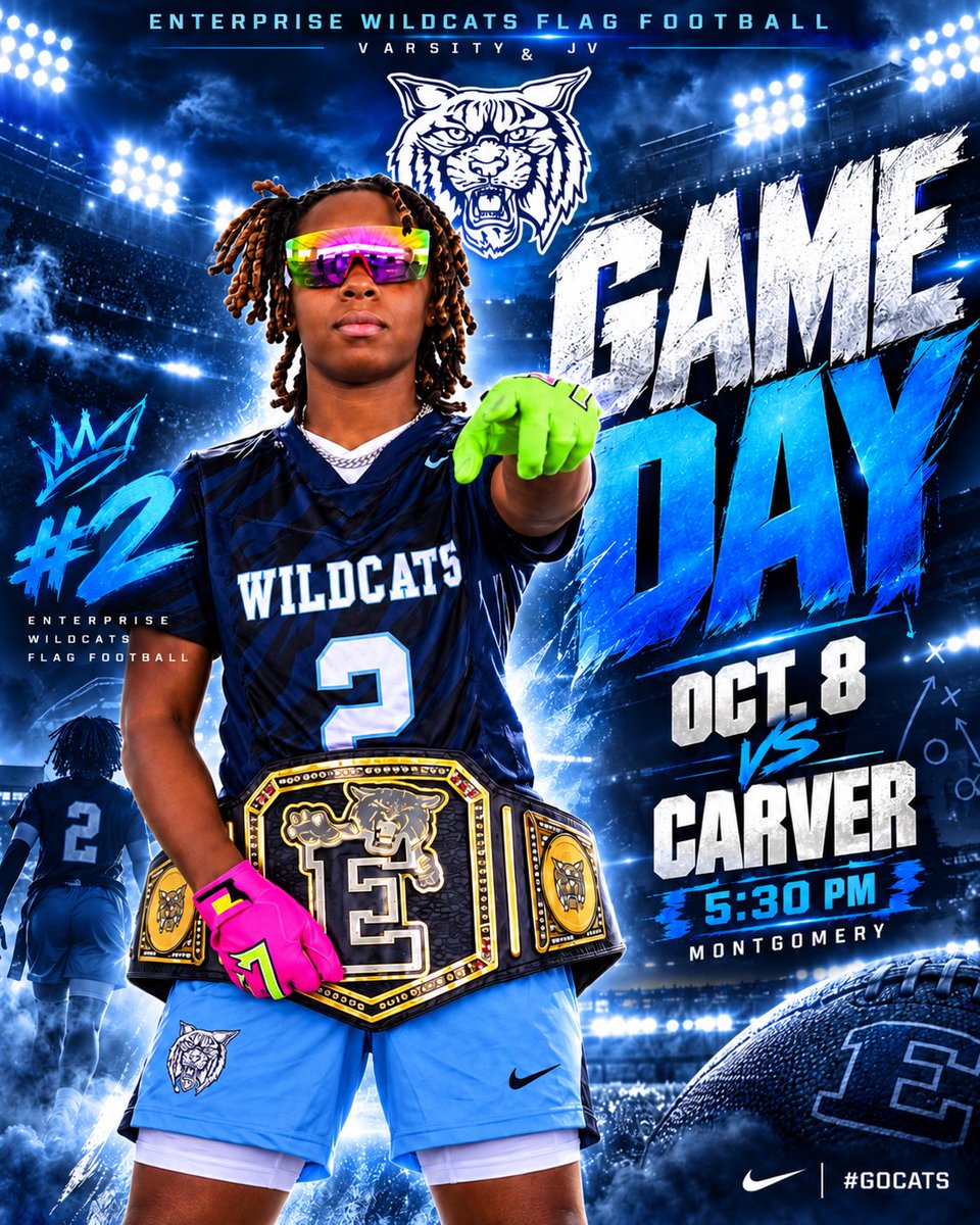 JaniyahBlo7lk's tweet photo. IT’S GAME DAY! 🏈💙🔥

New day. Same mission. EVERYTHING EARNED, NOTHING GIVEN! 💪🏽

Enterprise Wildcats 🐾 vs. Carver
📍 Montgomery, AL
⏰ 5:30 PM

Locked in, focused &amp; ready to WORK! #2️⃣

#AGTG #GameDay #EnterpriseFlagFootball #WestExpress #ClassOf2027 https://t.co/91DfdSbjfX
