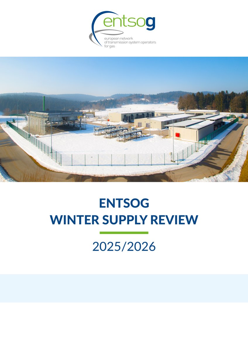 ENTSOG's tweet photo. 📢 @ENTSOG publishes its Winter Supply Outlook 2026/27 and Winter Supply Review 2025/26!

The #Outlook assesses the adequacy of Europe's #gas #infrastructure to ensure #securityofsupply throughout the upcoming winter season under a range of demand and supply conditions.

❄️Europe enters winter 2026/27 with historically low storage levels and a volatile global gas market environment. Key findings indicate:
📌#EU gas storage facilities were 72% filled on 1 October 2026 following a challenging injection season.
📌#Storage remains a cornerstone of Europe's winter preparedness. Continued injections at the beginning of the winter, together with close monitoring of storage and system conditions, are encouraged.
📌European gas infrastructure continues to demonstrate the #flexibility needed to meet #demand across all member states.
📌Strong #LNG deliveries remain important to maintain the European gas balance and support storage levels throughout the season.

🔍Alongside the Outlook, ENTSOG has also a #Review, providing insights into the previous winter's supply and demand developments and contributing to a better understanding of seasonal market dynamics.
🗞️ Read the Press Release: https://t.co/075cIuIFWZ
👉 Explore the reports on the following webpage: https://t.co/yYRXbK9TWj