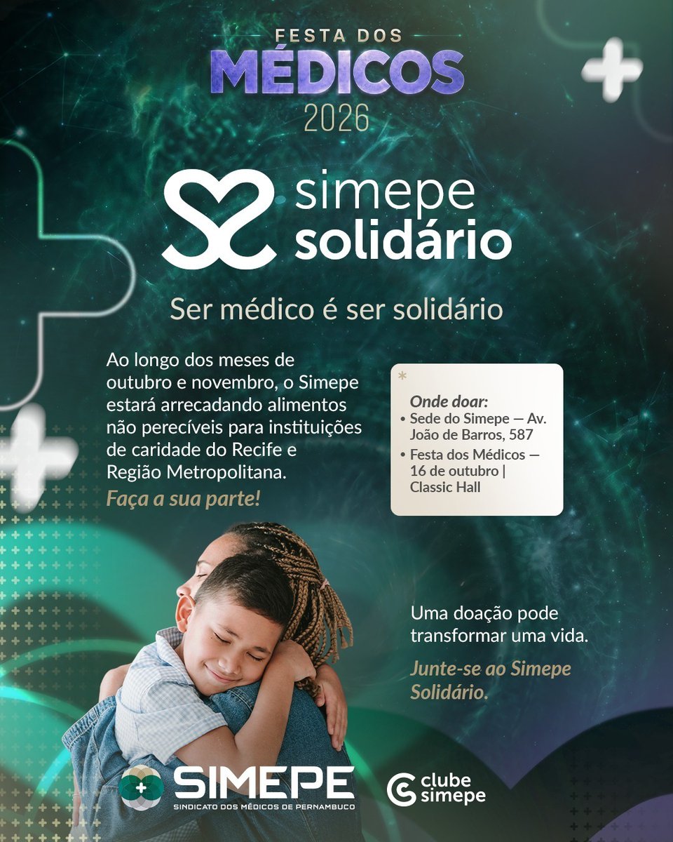 imprensasimepe's tweet photo. Ser médico é também cuidar além do consultório. 💚 Durante os meses de outubro e novembro, o Simepe arrecadará alimentos não perecíveis para instituições de caridade do Recife e Região Metropolitana. Uma pequena atitude pode fazer a diferença na vida de quem precisa. https://t.co/tySGxosf8M