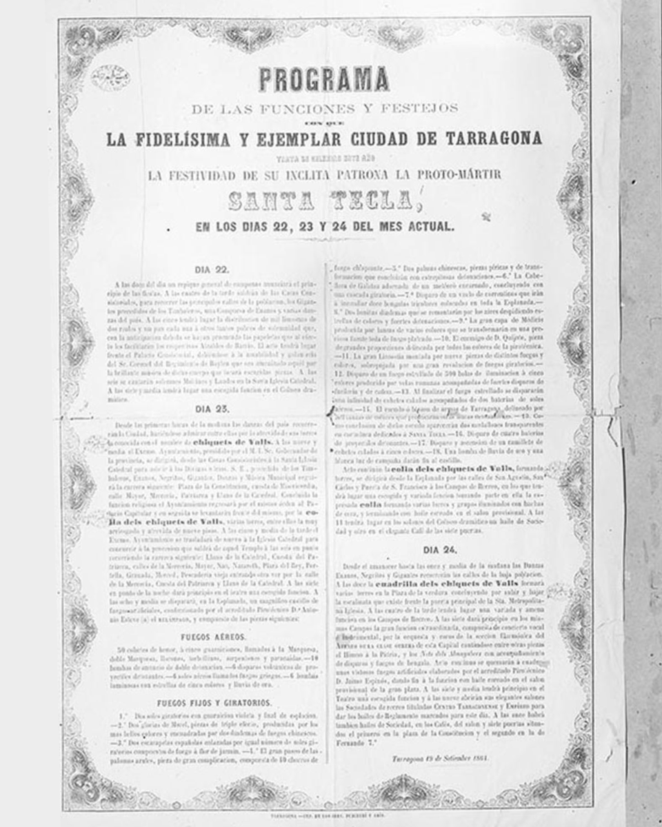 CastellsCat's tweet photo. #ArxiuCastells | Tarragona. Programa de Santa Tecla de 1864. Segons l’Enciclopèdia Castellera, només hi van actuar els Xiquets de Valls, descarregant diverses torres de nou.

📸Pere Català i Roca (Arxiu Nacional de Catalunya), ANC1-1236-N-9044. #castells https://t.co/yNKGOPoN4M