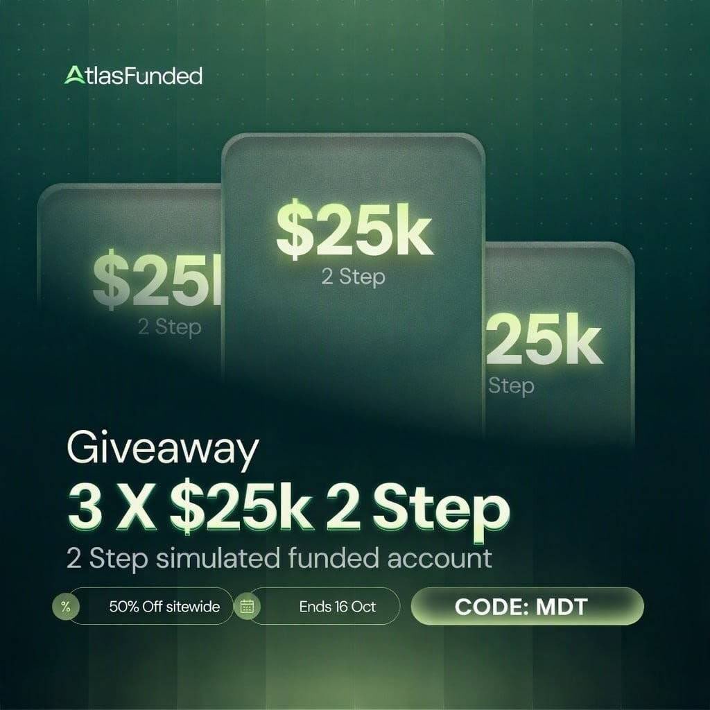 Madanie__'s tweet photo. GIVEAWAY: 3 x $25K 2-Step accounts

To enter:
→ Follow 
@LAntonioAF  @atlasfunded @atlas_futures @Madanie__ 
→ Like + RT
→ Like + Retweet quoted post 

Winners in 7 days.

Bonus: MDT is 50% off sitewide, and I'm gifting a $50K Instant to one person who picks up an account this week with my code.