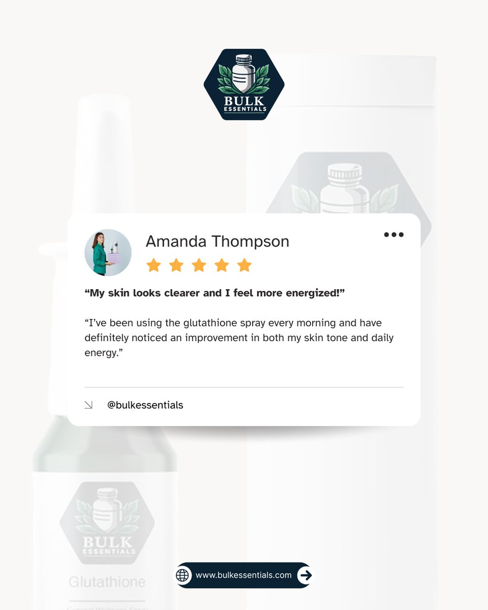 Bulk_Essentials's tweet photo. Real experiences. Real wellness routines. โญโญโญโญโญ
Amanda shared her positive experience with Bulk Essentials Glutathione Spray, noticing improvements in her skin and daily energy. ๐ฟโจ
๐งฌ Explore Glutathione Spray: https://t.co/Ra4Rwly4i7
#BulkEssentials #CustomerReview #Glutathione