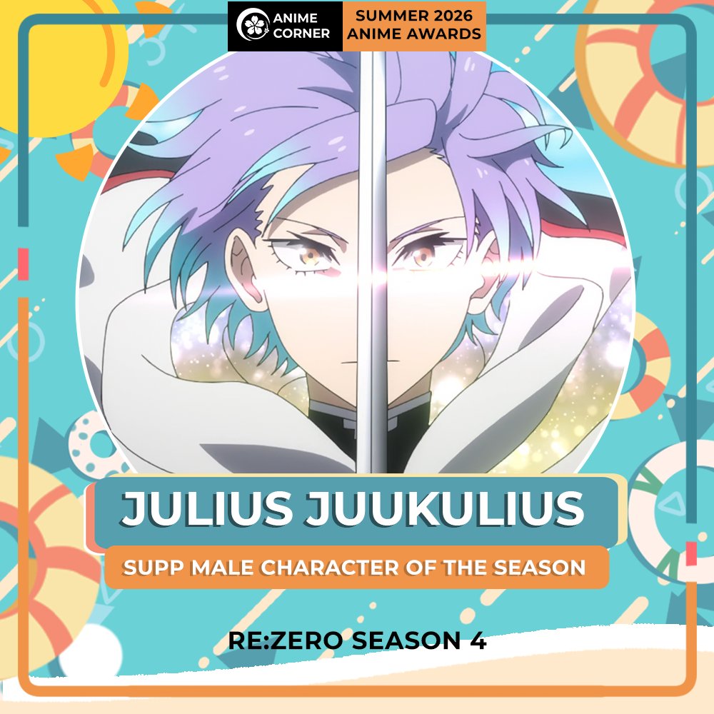 animecorner_ac's tweet photo. ☀️ Summer 2026 Anime Awards ☀️
SUPPORTING MALE CHARACTER OF THE SEASON
Julius Juukulius

CV (JP): Takuya Eguchi
CV (EN): Alejandro Saab
Anime: Re:ZERO Season 4 https://t.co/veJHQrWBC0