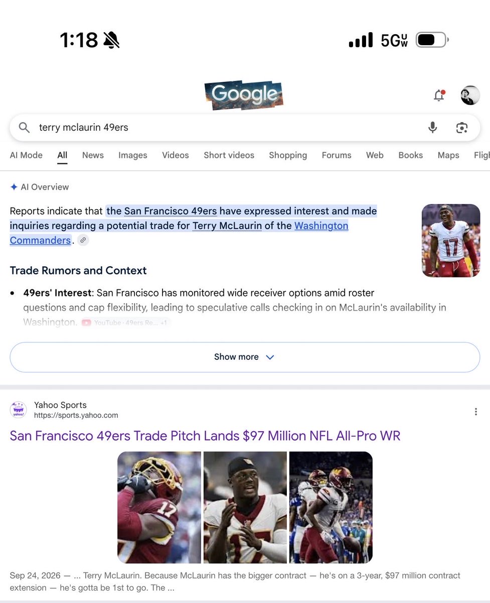 Tommytwolives's tweet photo. @WCommanders93 @rome_nolimits Yahoo and google AI so fake 🥱 https://t.co/XKCy7m9qnu