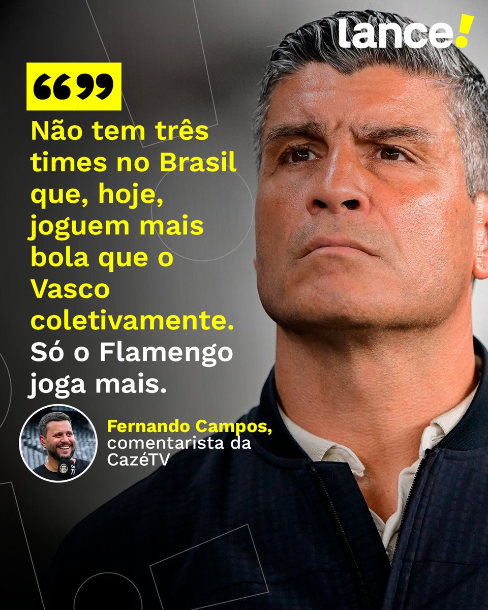 lancenet's tweet photo. EMBALADÍSSIMO! ⚫💢

O Vasco está dando o que falar nos debates esportivos recentemente. Isso tudo porque o clube vive uma excelente fase nos gramados, chegou à quarta vitória seguida e soma cinco jogos de invencibilidade. O Cruz-Maltino já está sonhando alto com a possibilidade de, além de se livrar do rebaixamento, conquistar dois títulos ao fim da temporada. Essa confiança se deve às atuações coletivas da equipe, muito ressaltadas pelo jornalista Fernando Campos. 🚀

Concorda com o que ele disse?

#Redes7 #LanceInforma #Notícia