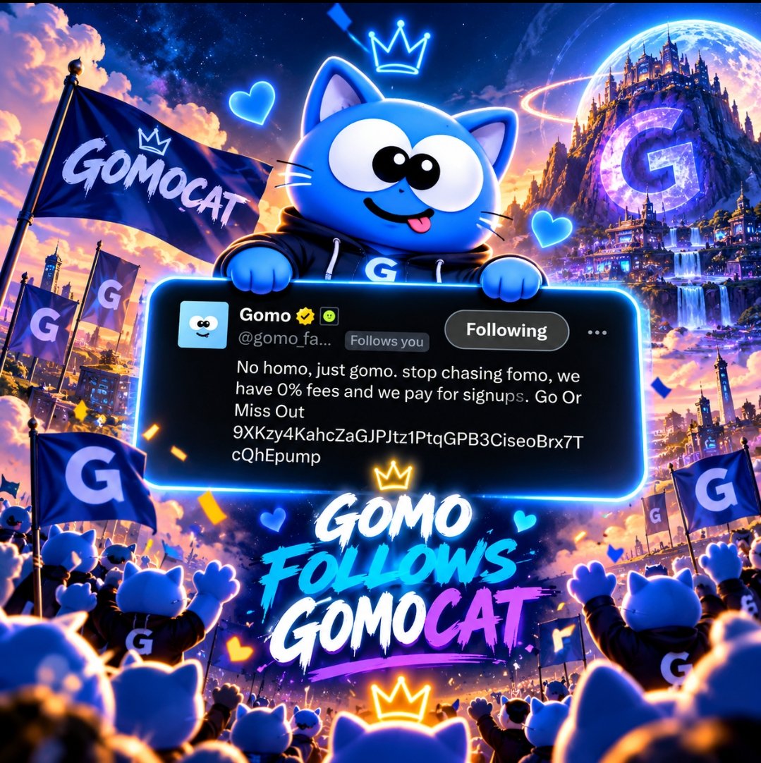 gomocat_'s tweet photo. @Gomo_family follows GomoCat. 🐈💙

From being one of the first cats to launch on Gomo, to building a community around it — this one means something.
The Cat has officially entered the Gomo kingdom. 👑

Thank you for the follow, @gomo_family. 💙

GomoCat will rule Gomo. 🚀

Born on Gomo. Built by the community. The Cat of Gomo.