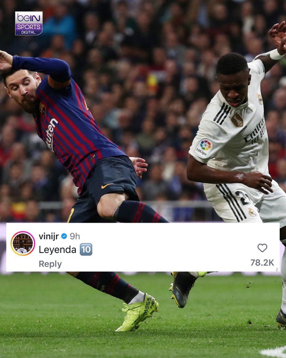 ESbeINSPORTS's tweet photo. Vinícius mostró respeto y reconocimiento a Messi en el post del argentino tras su retiro de la Selección de Argentina 🇦🇷🤝

#beINSPORTS #Messi #ViníciusJr #LionelMessi https://t.co/01T818wnxQ