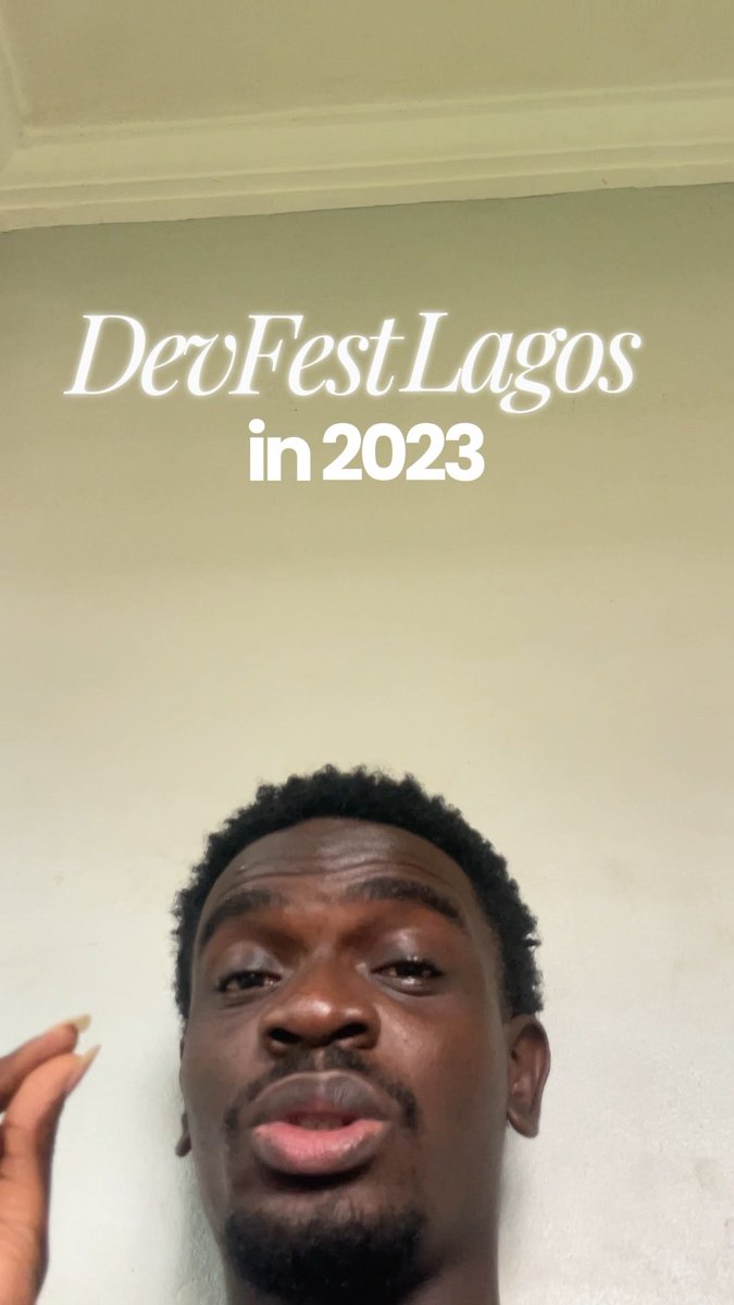 A selfie of a man with a beard looking up at the camera, with the text overlay 'DevFest Lagos in 2023' displayed at the top.
