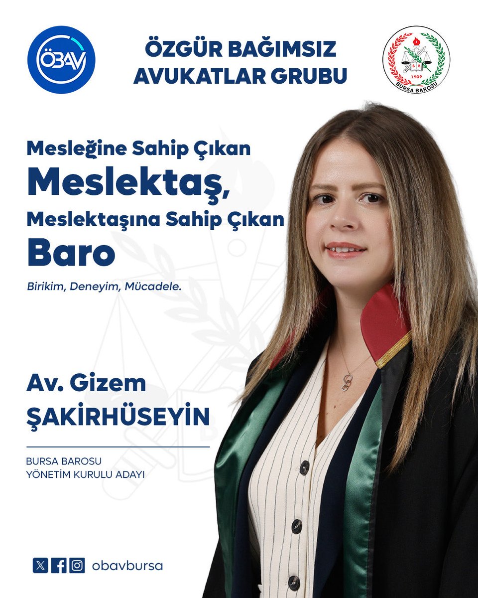 obavbursa's tweet photo. Değerli meslektaşlarımız 
Hukukun üstünlüğünü, avukatlık mesleğini, ülkeyi, yurttaşı, insan haklarını, laikliği,  özgürlüğü, demokrasiyi, doğayı, çevreyi, emeği, kadını, çocuğu, hayvanları ve  tüm yaşamı dert edinen; haksızlıklara karşı mücadele eden, korkmayan, boyun eğmeyen avukat ve Baro anlayışına sahip tüm adaylarımızla 17/18 Ekim' de yapılacak genel kurulumuzda Bursa Barosu yönetimine talibiz.

Saygılarımızla.

#özgürvebağımsızavukatlargrubu
#rengimizmavilistemizmavi

@aslievke